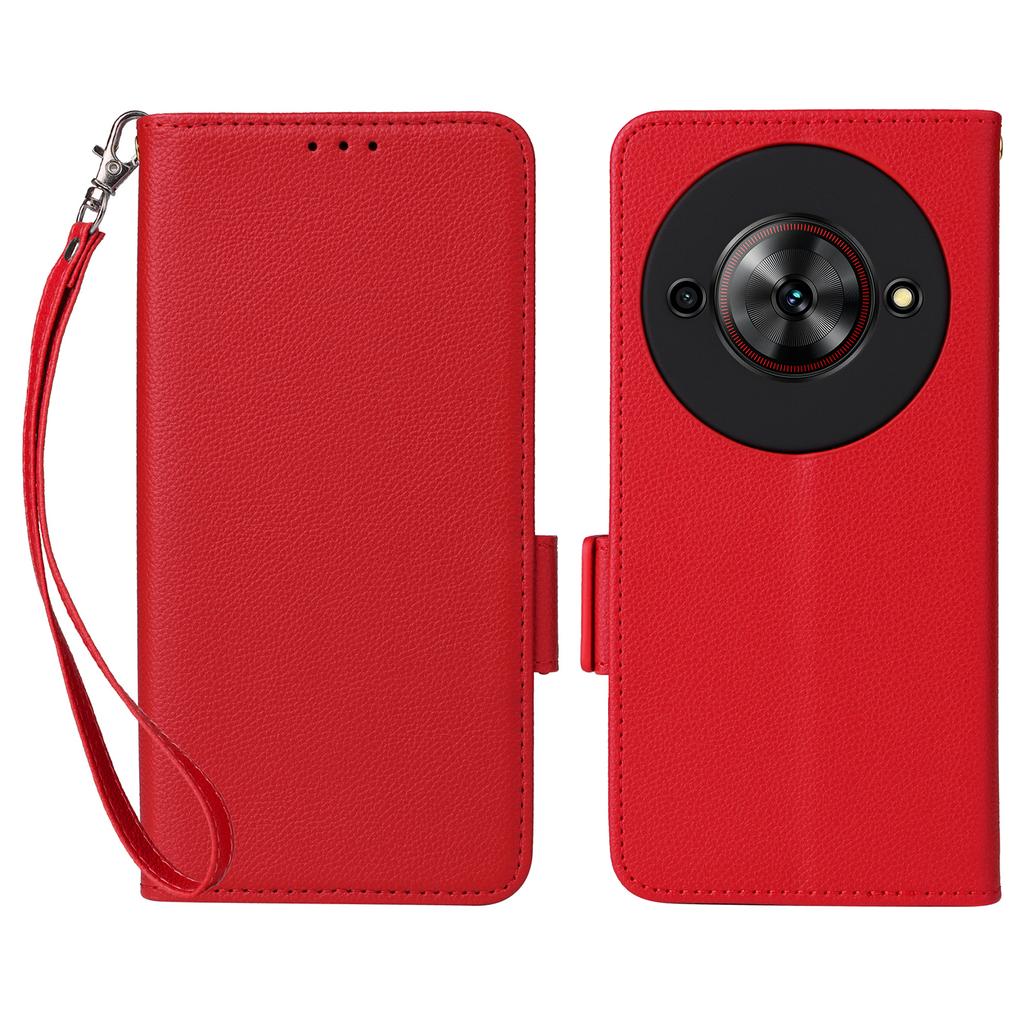 Für ZTE Blade A75 5G/nubia Focus Hülle mit Handschlaufe Litschi-Textur PU-Leder Brieftasche Handyhülle