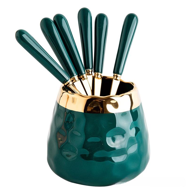 Ceramic Fruit Fork Set with Storage Jar