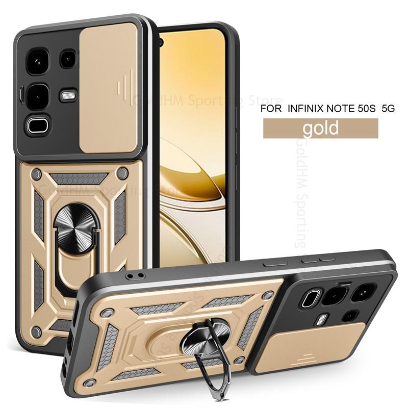 Push Window Slide Lens Heavy Duty Protective Case For Infinix Note 50s 50 Pro Plus Magnetic Finger Ring Holder Kickstand Cover Note 50 Pro 50x 40X 30i