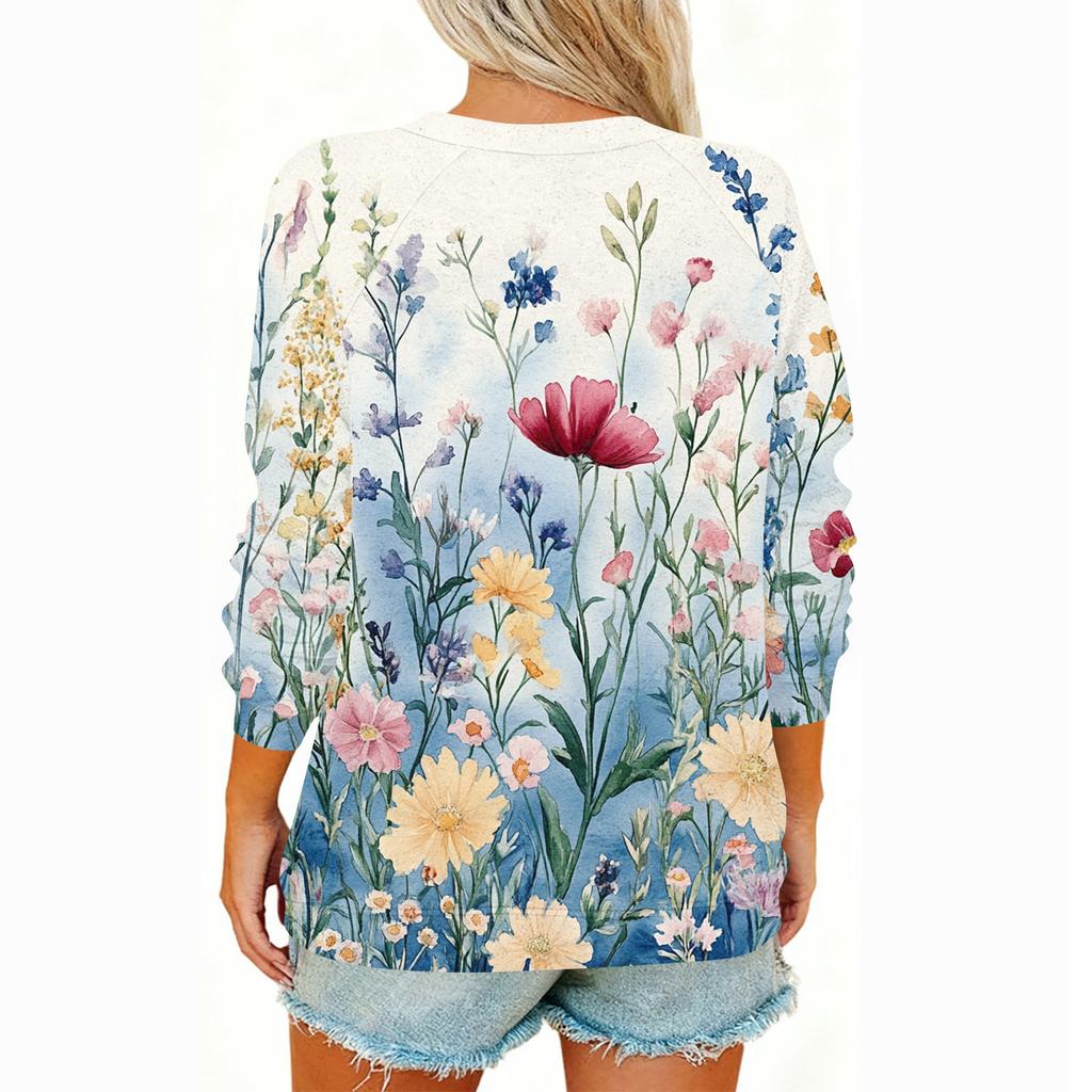 Damen Modisches Rundhals Schulter Langarm Bedrucktes Lässiges Pullover-Oberteil