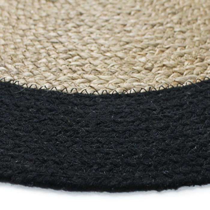 Round Jute and Cotton Rug Black Stripe Diam.120
