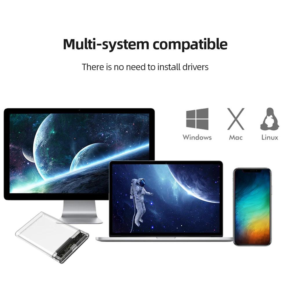 USB Type C HDD SSD Enclosure Portable Transparent External Hard Drive Disk Case 2.5 Inch SATA Box for MacBook PC Computer