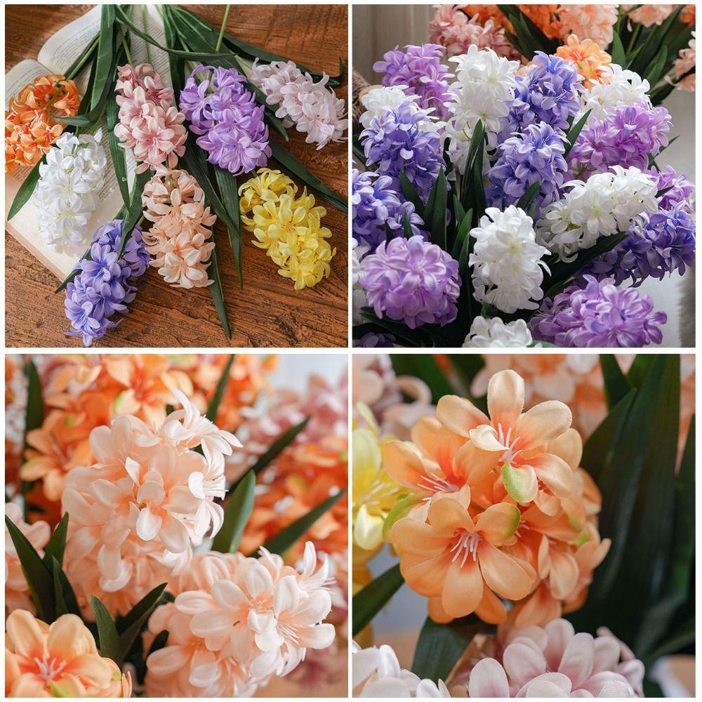 Pink Artificial Hyacinth Flowers Floral Display Simulation Artificial Faux Plants Decorative Fake Silk Flower Flower Arrangement