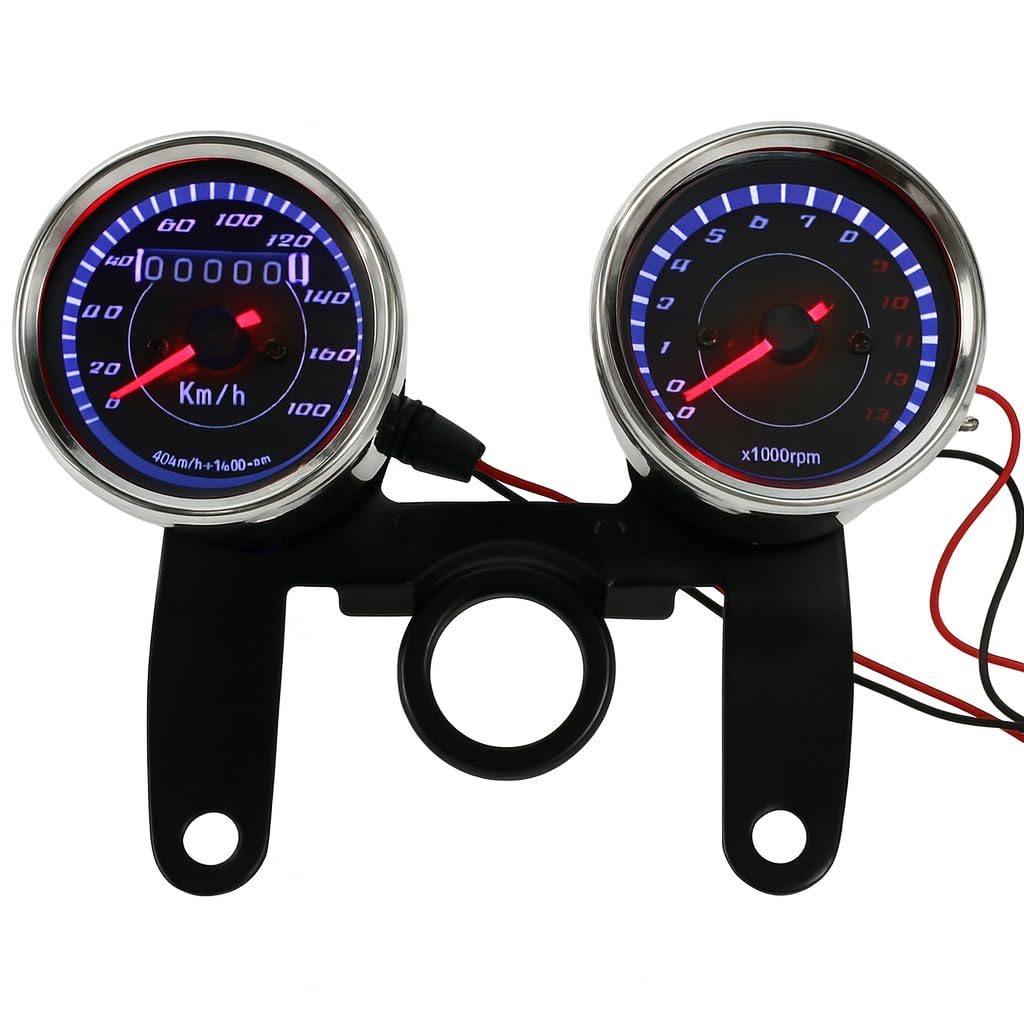 Honda Monkey/Gorilla Electric Tachometer and Mechanical Speedometer Set, 12V, 60mm, with Brackets, Universal Honda Motorcycle Parts, Aftermarket