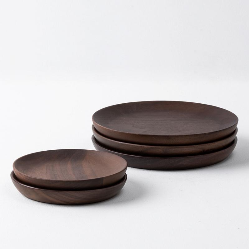 1pc Black Walnut Solid Wood Plate Breakfast Tray Household Use European Style Western Cuisine Dim Sum Wooden Plate Wood Tea Tray, Without Splicing