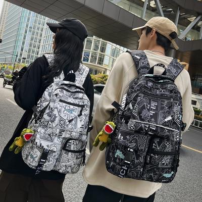 Graffiti Print Student Backpack Men Waterproof Sports School Bag Large Capacity Computer Bag