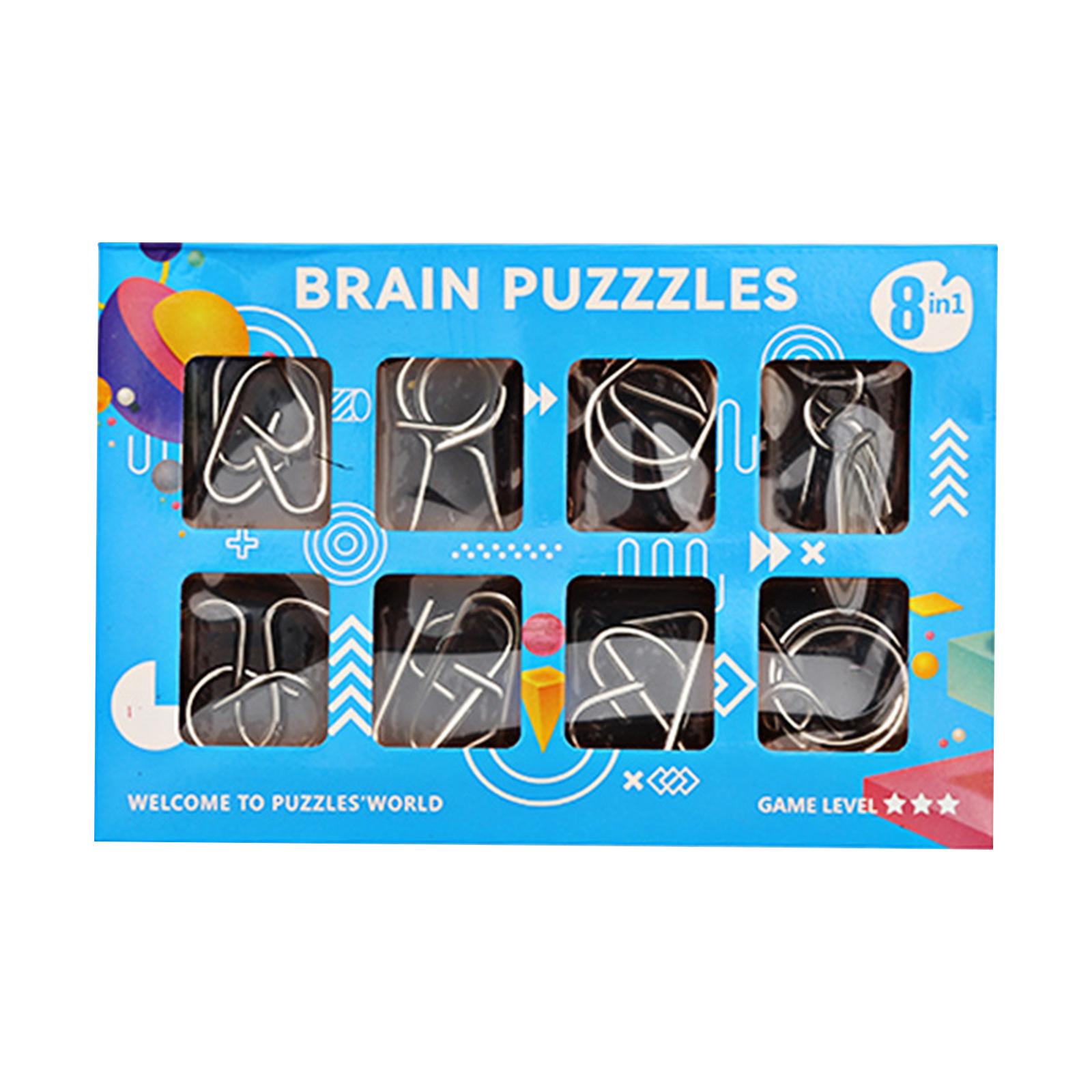

Brain Puzzles 8 in 1 Metal Wire Puzzle Set Classic Brain Teaser Games for Cognitive Skills Development and Logical Thinking One Size синий