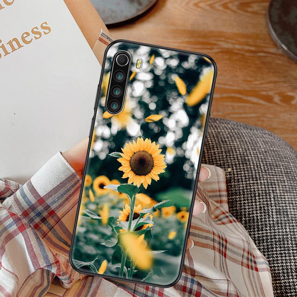 Cute&amp;nbsp;Sunflower Phone Case For Xiaomi Redmi Note 7 8 9 10 7A 8T 9A 9T 9S 10S Pro black art hoesjes fashion cover pretty shell
