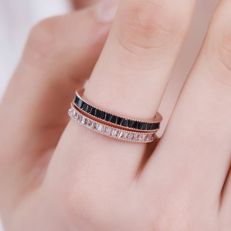 ELLE Jewelry White Black Stone Layered Ring ELBRWR146