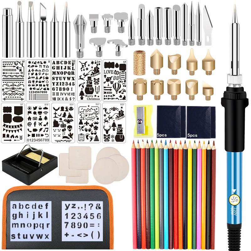 62-Piece 60W Adjustable Temperature Digital Soldering Iron and Pyrography Pen Set