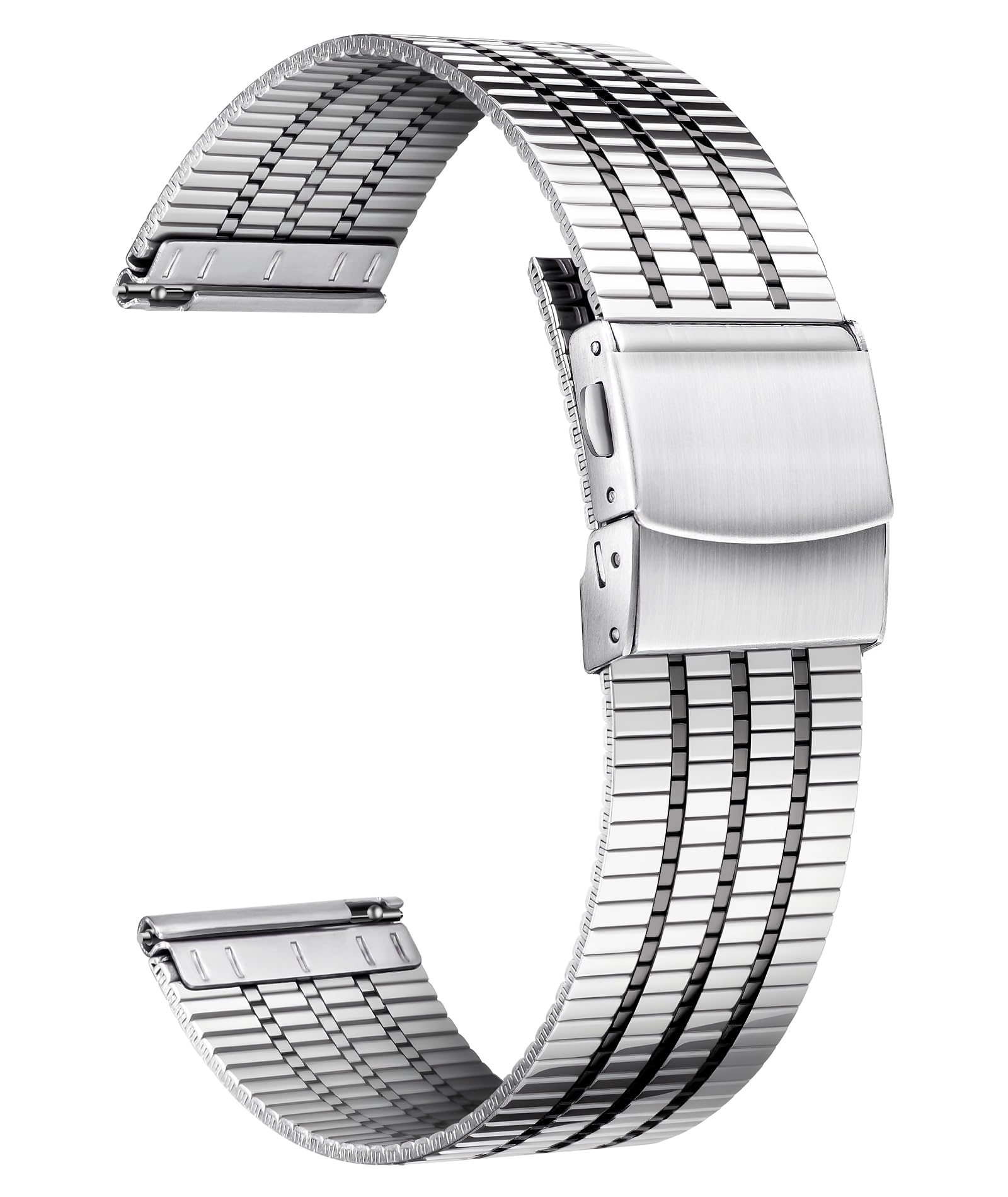 

[BINLUN] Stainless Steel Watch Band, Ultra-Thin Metal Replacement Strap for Men and Women, 121416182022mm (Silver and Black, 22mm)