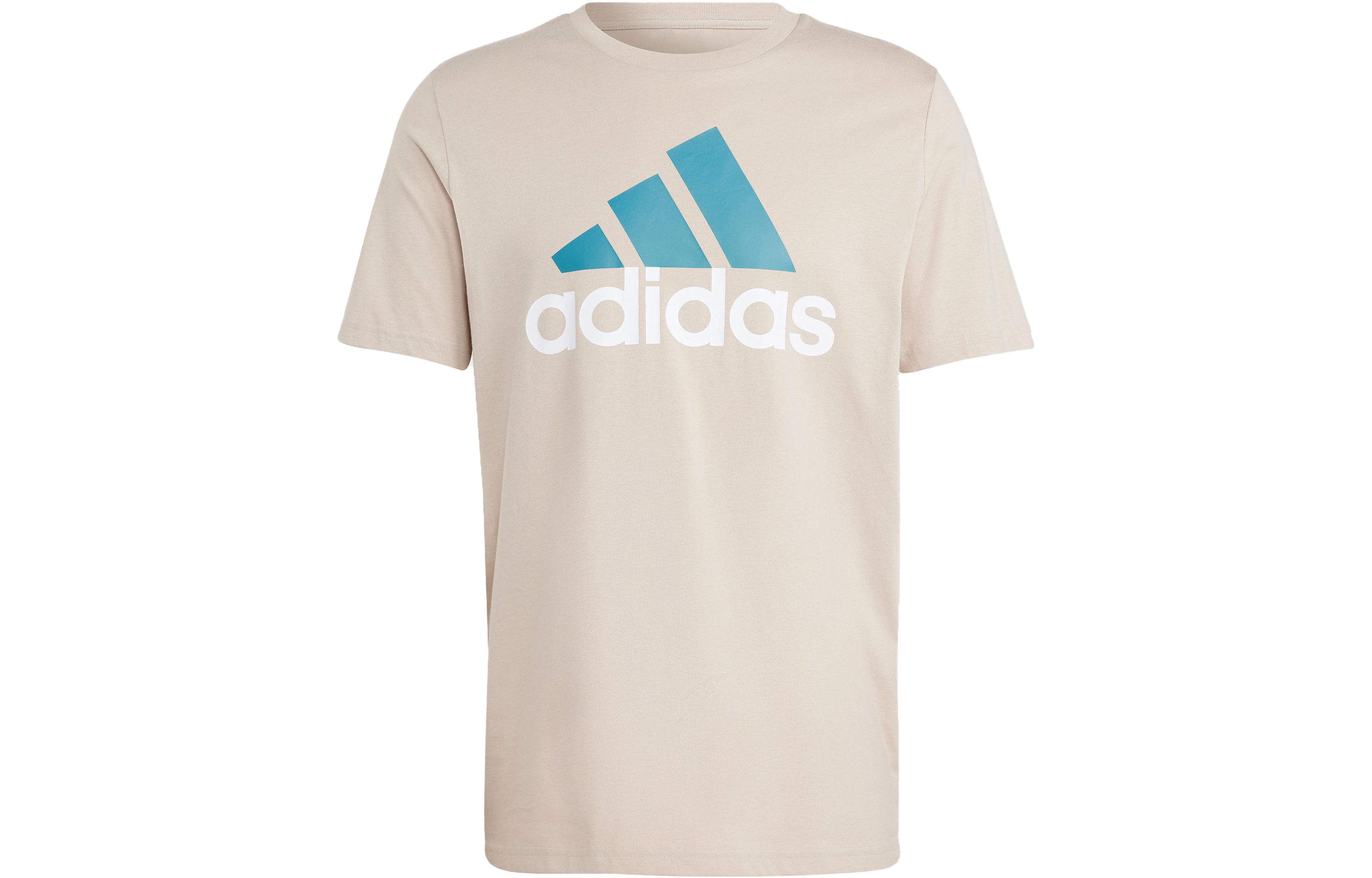 Adidas Essential T Shirts Men s Beige Crew Neck Moderate Straight Fit IJ8575 L