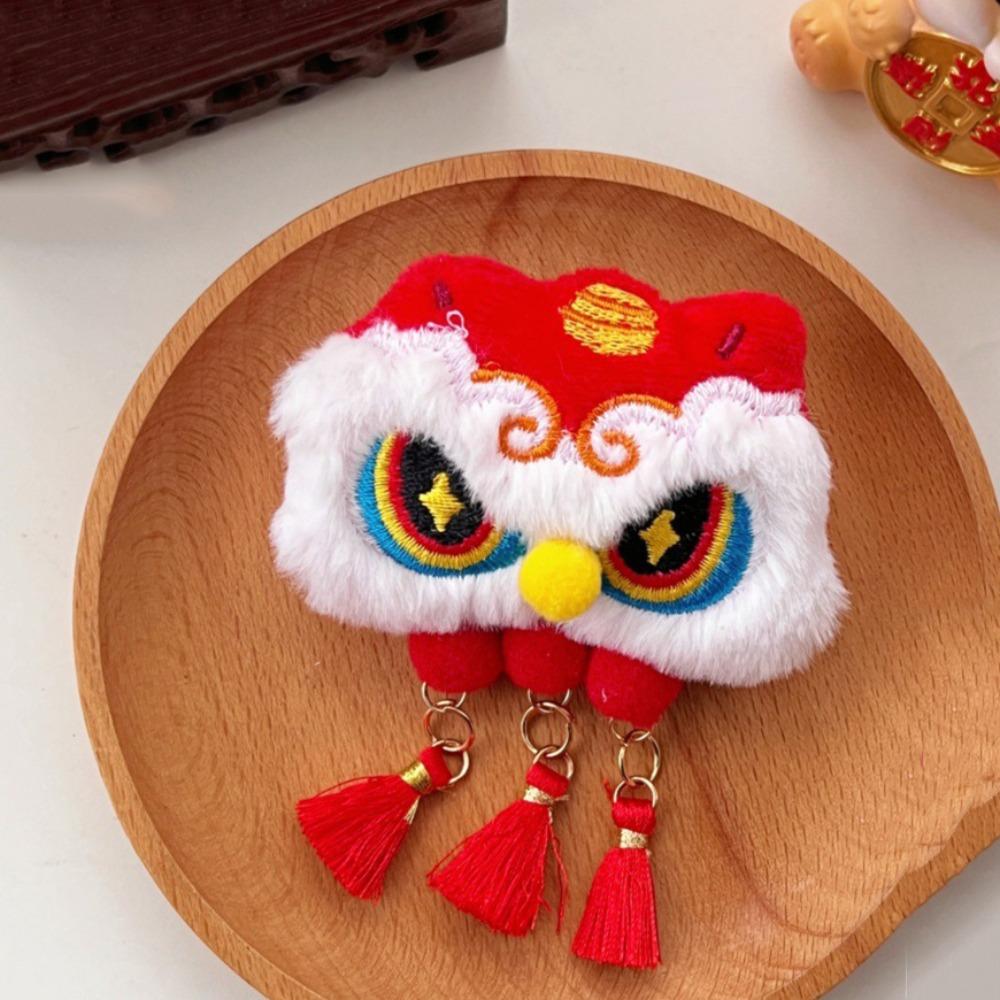 Lion Awakening Chinese New Year Plush Keychain Tassel Lion Dance Brooch Cute New Year Badge  Unisex