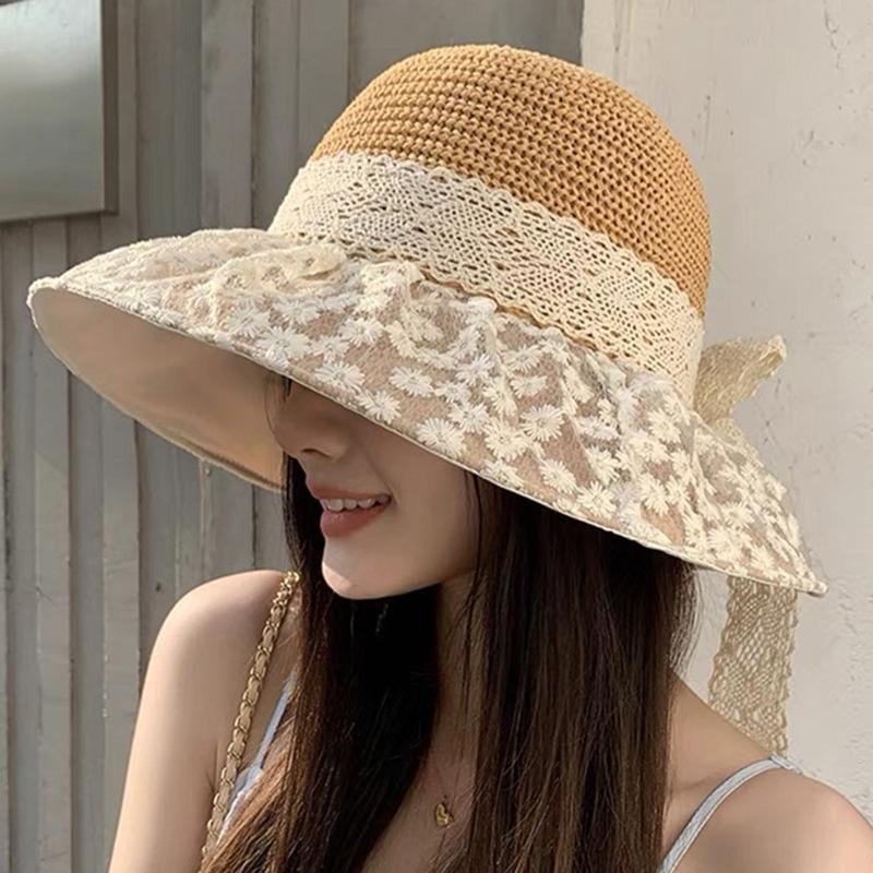 Summer Bow Fisherman Hat Women's New Big Hat Brim Sun Protection Hat Korean Style Beach Hat