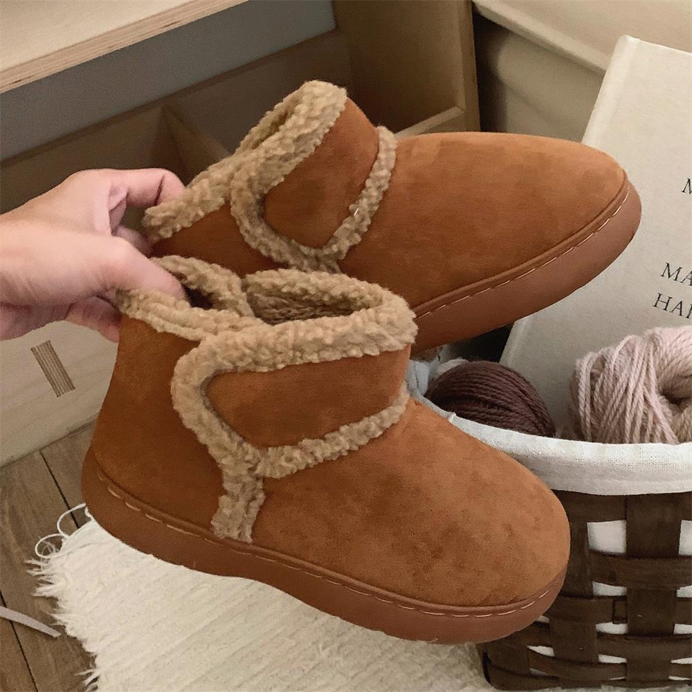 Женские ботильоны, повседневные зимние сапоги из овечьей шерсти для женщин 2024 года, зимние сапоги для дома и улицы, теплые и пушистые, универсальные сапоги из хлопка 35
