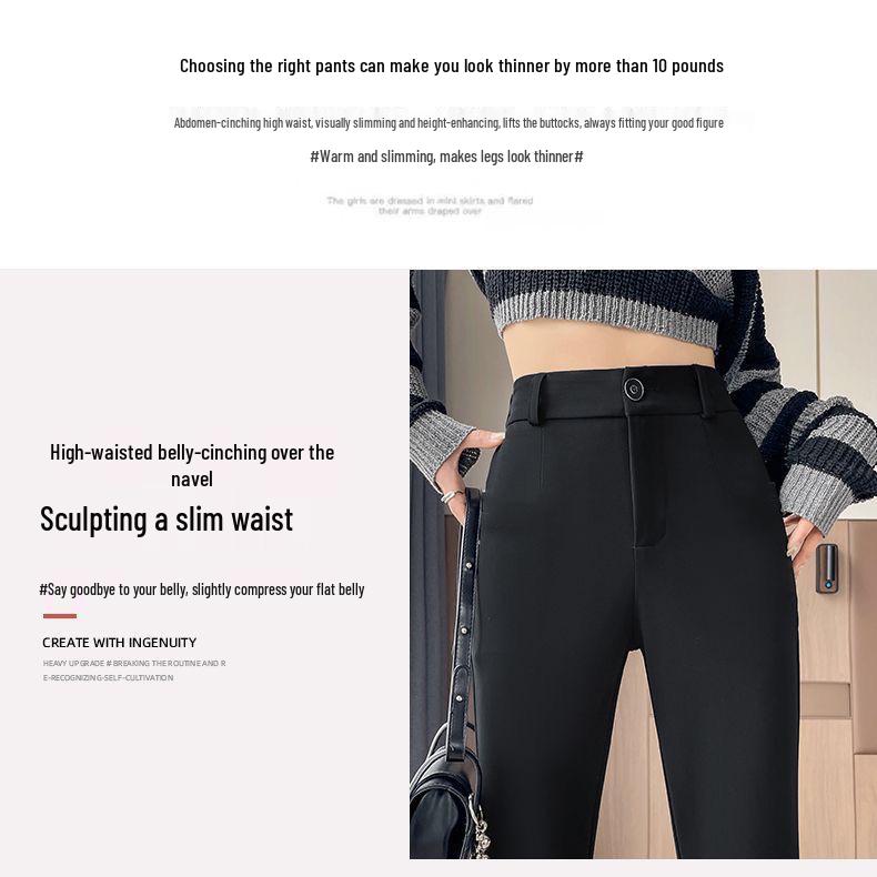 Petit Pantalon Élastique Noir Évasé Amincissant Taille Haute pour Femme Printemps