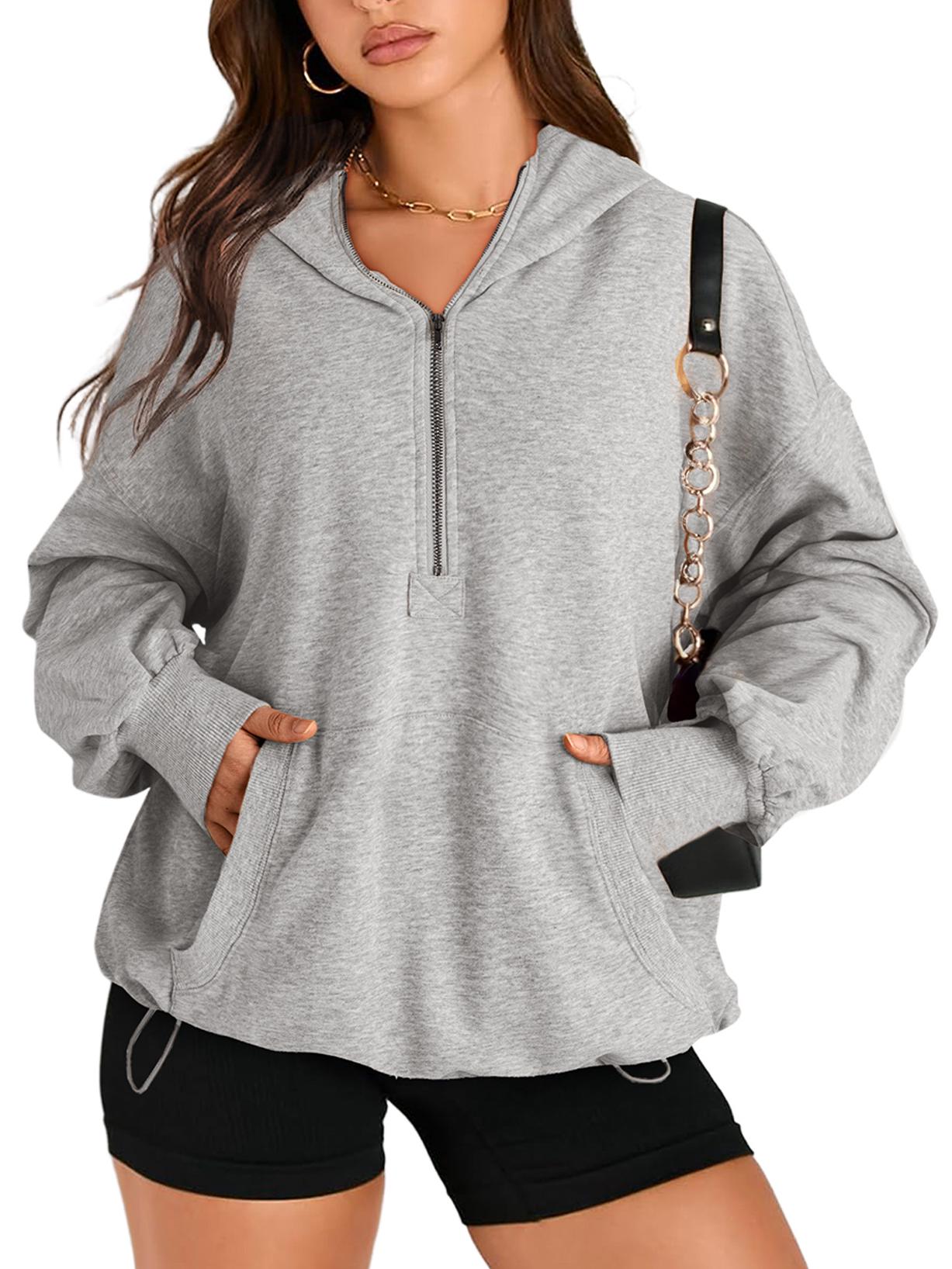 

2026 Women s Autumn/Winter European & American Solid Color Long Sleeve Hooded Zip-Up Sweatshirt with Pockets S