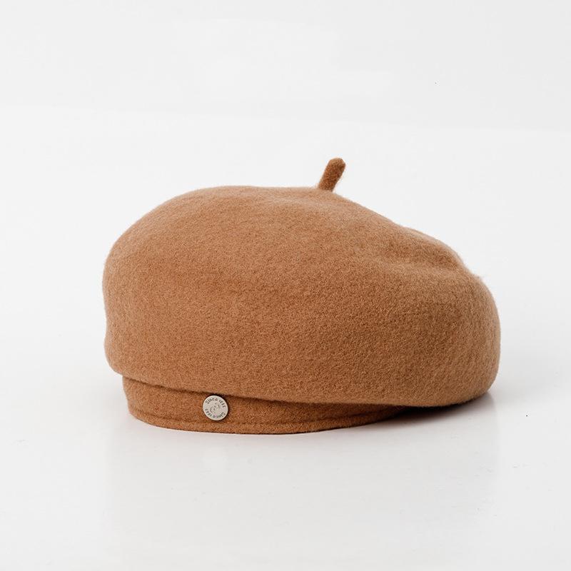 Herfst Wol Achtkantige Schelp Grote Hoofd Ronde Baret Dames Retro Literair Temperament Schildershoed Winter Warm Meisje Casual Hoed