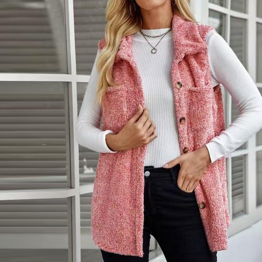 Women's Fashionable Double-Sided  Collar Button-Up Cardigan Vest With Pockets