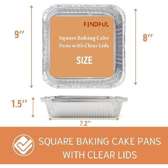 (35 Pack) 8x8 Square Aluminum Baking Cake Pans with Clear Plastic Lids - Foil Pans with Lids - Disposable Food Containers Great for Cooking, Heating,