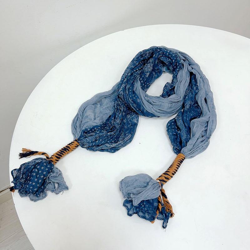 Retro Pleated Color Matching Gradual Change Scarf Soft Versatile Slender Silk Scarf Women'S Warm Neck Scarf Shawl