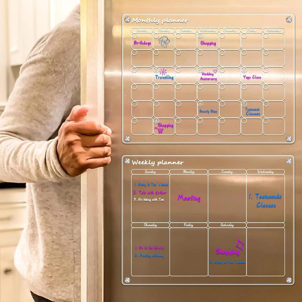 Magnetic Acrylic Dry Erase Monthly & Weekly Calendar Planner for Fridge
