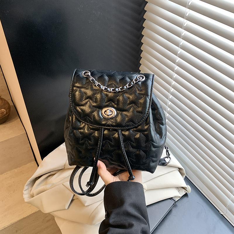 Backpack Bag Women's New Trendy Fashion Rhombus Backpack Shoulder Portable Chain Bucket Bag