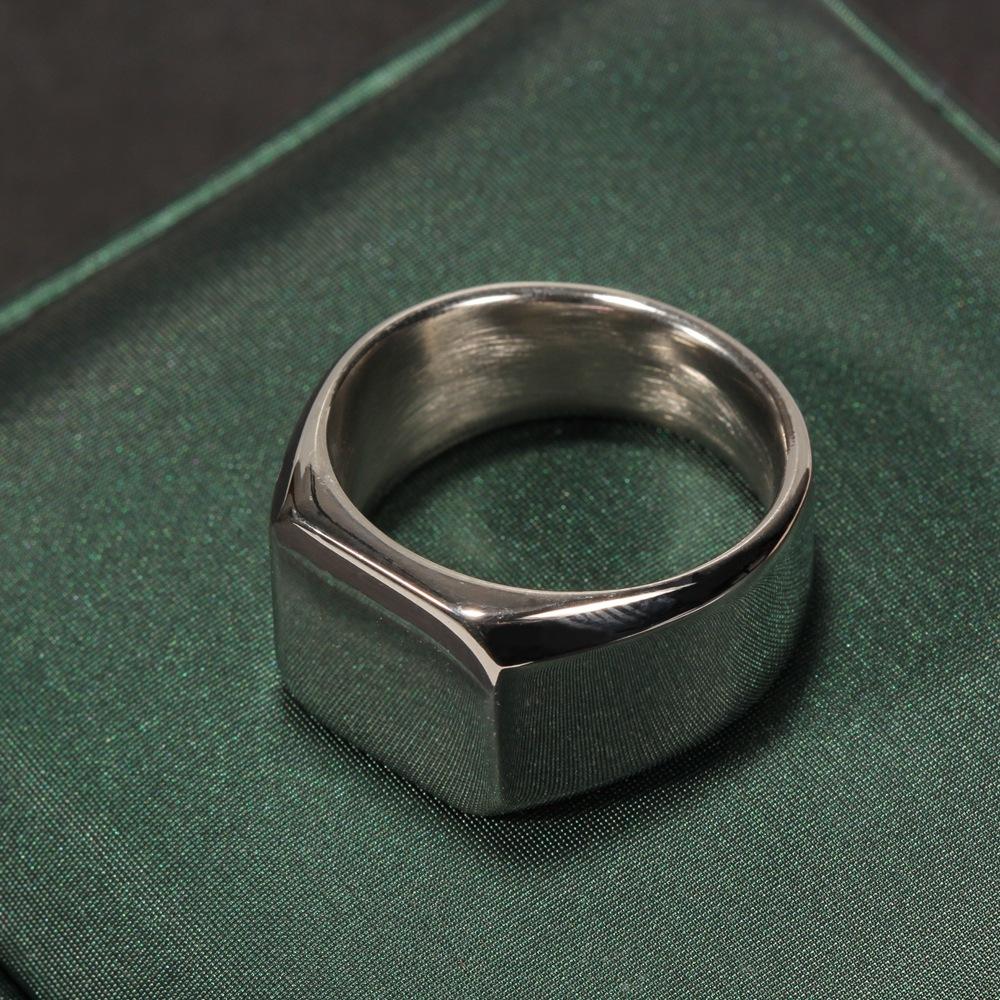 316L Stainless Steel Square Glossiness Signet Ring For Men Finger Waterproof Jewelry Accessories