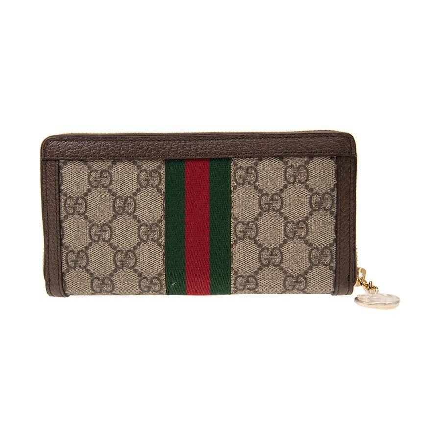 Gucci Portafoglio Unisex Lunga Cerniera Tela e Pelle con Striscia Logo Ophidia Marrone Ebano 523154-96IWG-8745
