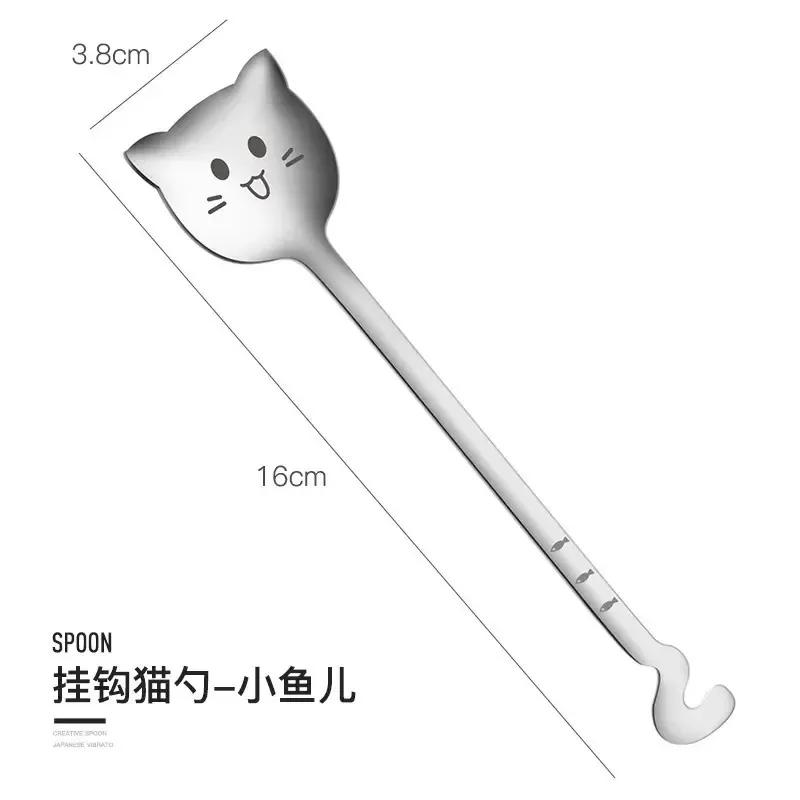 

Cute Cat-Shaped Stainless Steel Spoon Long Handle Animal Print Perfect for Birthday Gift Kitchen,Dining & Bar Teaspoons