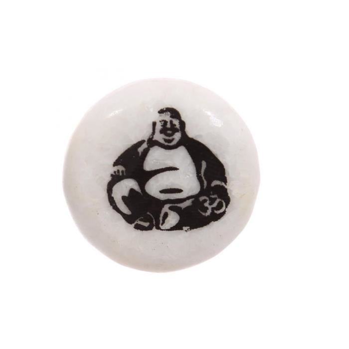 Statue - Jack Evans - Bouddha Rieur - Pierre naturelle - 2.5cm x 2.5cm x 0.5cm - Blanc