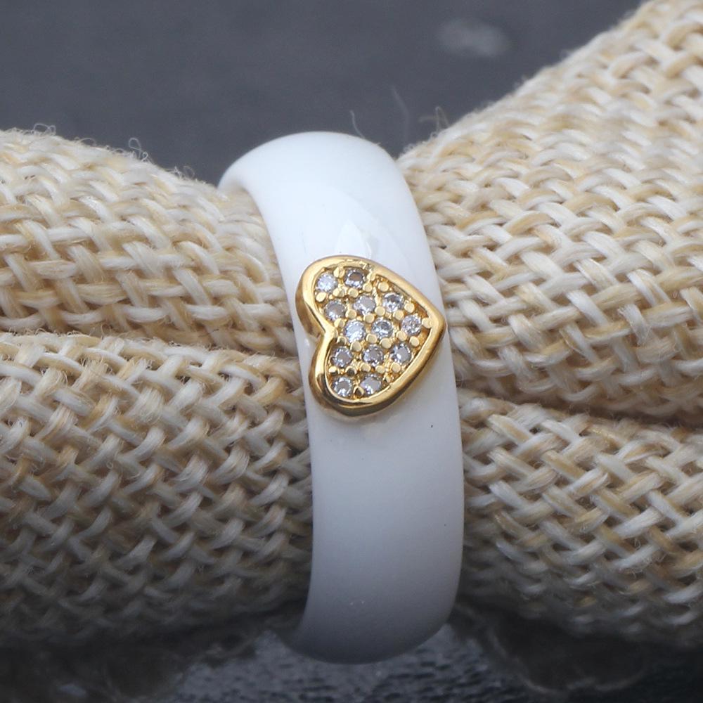 European and American Simple 6MM Ceramic Zircon Heart Black & White Couple Titanium Steel Ring Band