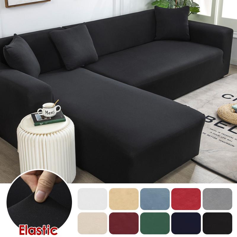 Solid Color Corner Sofa Cover Elastic Thin Fabric Sofa Covers for Living Room Pets L shape Sofa Need Order 2 pieces Slipcover