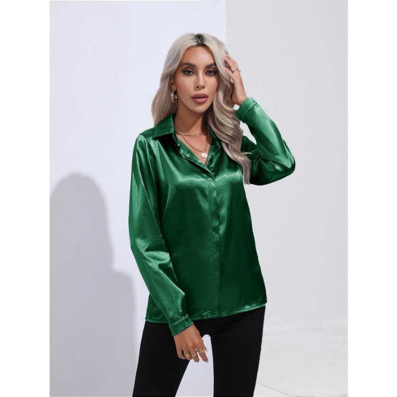 

Весенне-осенняя женская рубашка, однотонный топ с длинными рукавами и лацканами, темперамент XL