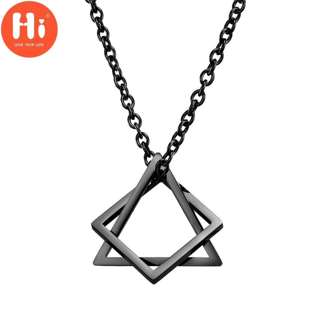 Hi Geometry Interlocking Square Triangle Male Pendant For Men Women Unisex Alloy Modern Trendy Geometric Stacking Streetwear Necklace
