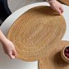 1pcs Rattan Woven Oval Non-Slip Heat-Resistant Placemat Home Kitchen Dining Table Decor Mat Anti-Skid Tableware Pad