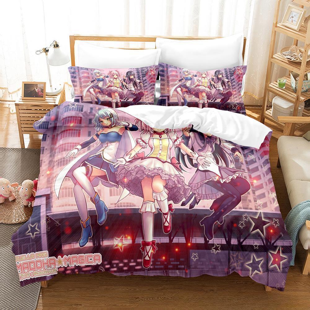 New 3D Kawaii Girl Anime Puella Magi Madoka Magica Bedding Set Cartoon Anime three-piece set Adult Kid Bedroom Duvet cover Sets