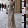 Vestido de Noche Largo de Hombros Descubiertos; Un sofisticado vestido de gala largo hasta el suelo