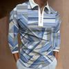 Spring and Autumn Fashion Striped Casual Lapel Long Sleeved Shirt with 3D Digital Printing Zipper Polo Shirt for Men