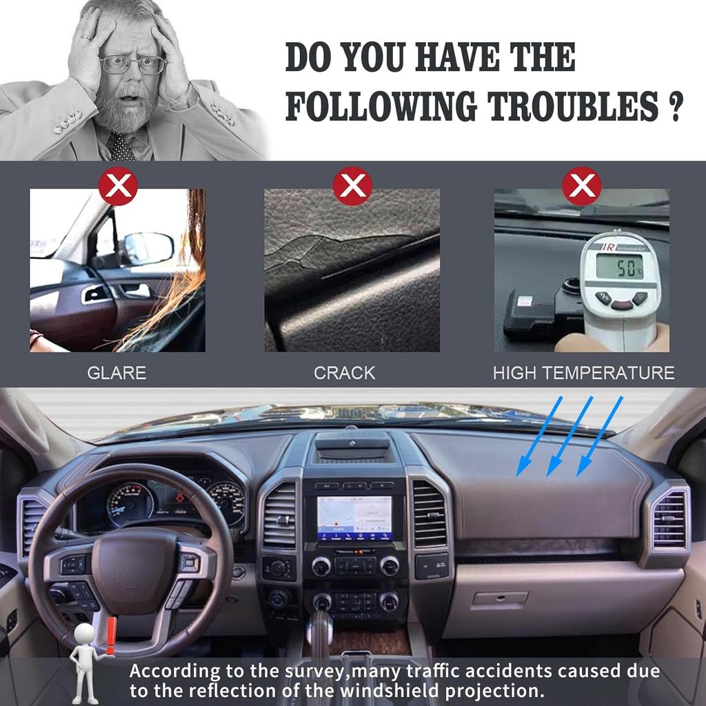 Dashboard Cover  Fit For Ford F150 2015- /F250 F350 F450 Superduty 2017- / Expedition 2018- With Light Sensor,Dash Cover Mat Pad Carpet Protector