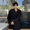Men's Trendy Black Padded Shoulder Detachable Long Sleeve Shirt - Stylish, Rebellious Streetwear for Hairstylists.