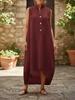 Women's 2026 Sleeveless Cotton Linen Long Dress with Stand Collar - Casual & Loose Fit