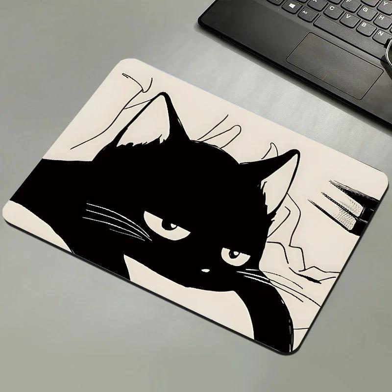

Black Cat Mousepad Small Office Computer Desk Mat Table Keyboard Big Mouse Pad Laptop Cushion Non-slip Deskpad Home Decor 21x26x3cm