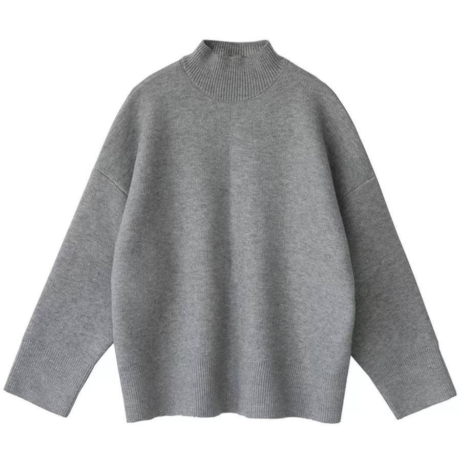 

Свитер женский осенне-зимний с высокой талией, тонкий дизайн, рукава из пеноматериала, однотонная рубашка-рубашка серый