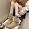 2025 niche fashion pleated belt buckle looks thin but knee slope heel boots retro western cowboy boots women