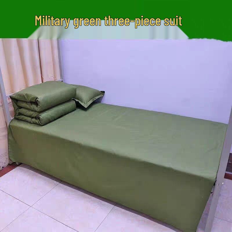 Army Green Cotton Quilt Three-Piece Bedding Set for Student Dormitory 