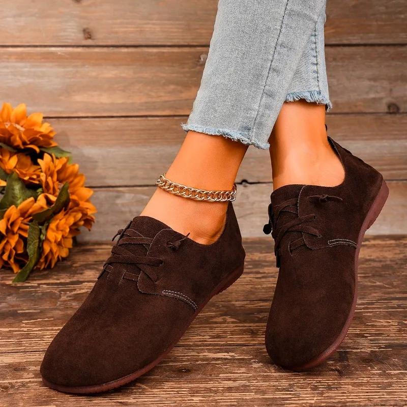 Fashion Women's Fashion Flat Shoes Autumn New Round Head Suede Deep Mouth Soft Sole Anti-slip Wear-resistant Low-top Shoes