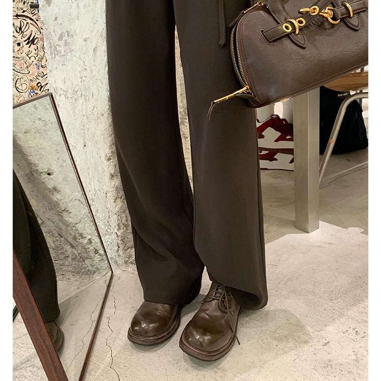 Washed Cowhide~ Retro Leather Platform Loafers Women's Autumn British Derby Single Shoes One Pedal Lace-up Small Leather Shoes