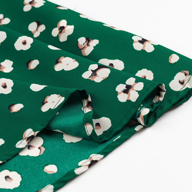 2024 Winter Women's European & American V-Neck Waist-Gathering Short-Sleeve Printed Dress