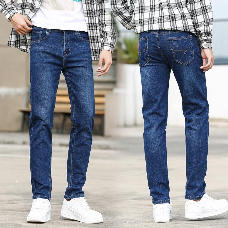Jeans Elasticizzati Rilassati a Gamba Dritta da Uomo Trendy Color Chiaro a Vita Media Pantaloni Denim Casual da Uomo